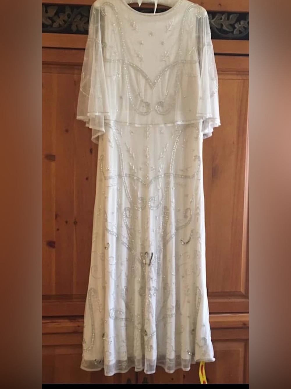 Ivory Beaded Cape Overlay Wedding Dress 
Flattering Size 14